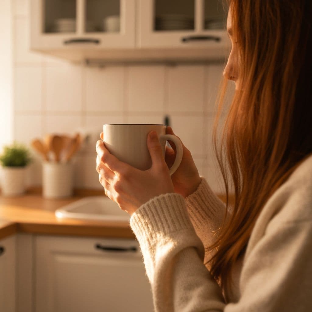 Ruke drže toplu šolju biljnog čaja za drvenim stolom sa različitim vrstama čaja